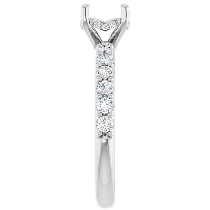 14K Accented Hidden Halo-Style White Round Lab-Grown Diamond Semi-Set Engagement Ring