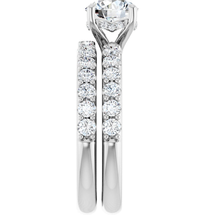 14K Accented Hidden Halo-Style White Round Lab-Grown Diamond Semi-Set Engagement Ring