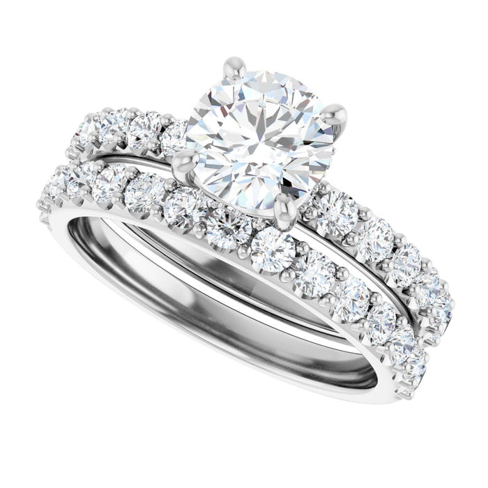 14K Accented Hidden Halo-Style White Round Lab-Grown Diamond Semi-Set Engagement Ring