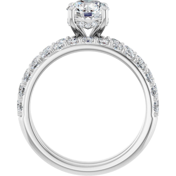 14K Accented Hidden Halo-Style White Round Lab-Grown Diamond Semi-Set Engagement Ring
