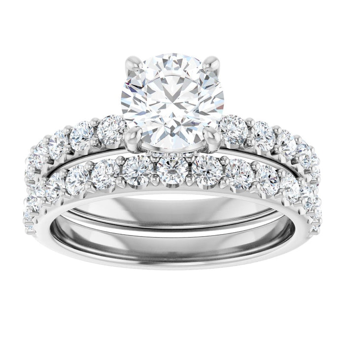 14K Accented Hidden Halo-Style White Round Lab-Grown Diamond Semi-Set Engagement Ring