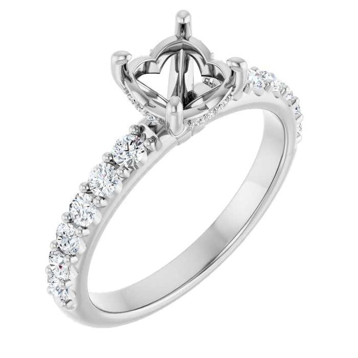 14K Accented Hidden Halo-Style White Round Lab-Grown Diamond Semi-Set Engagement Ring