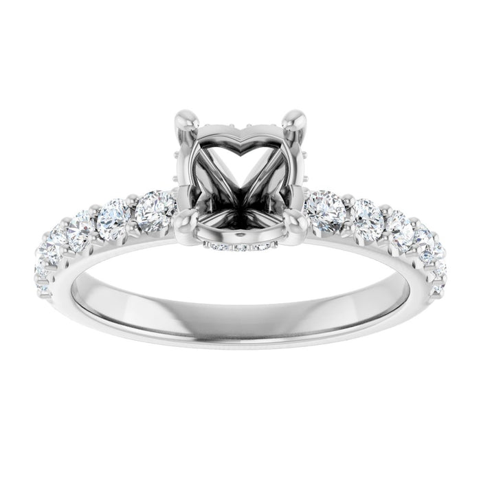 14K Accented Hidden Halo-Style White Round Lab-Grown Diamond Semi-Set Engagement Ring