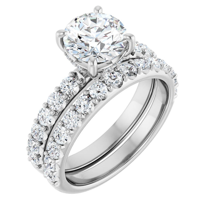 14K Accented Hidden Halo-Style White Round Lab-Grown Diamond Semi-Set Engagement Ring