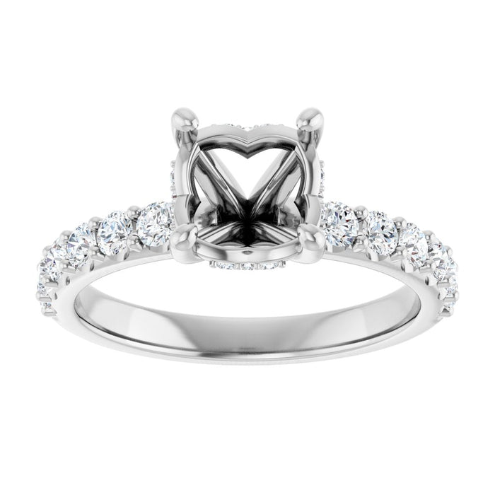 14K Accented Hidden Halo-Style White Round Lab-Grown Diamond Semi-Set Engagement Ring