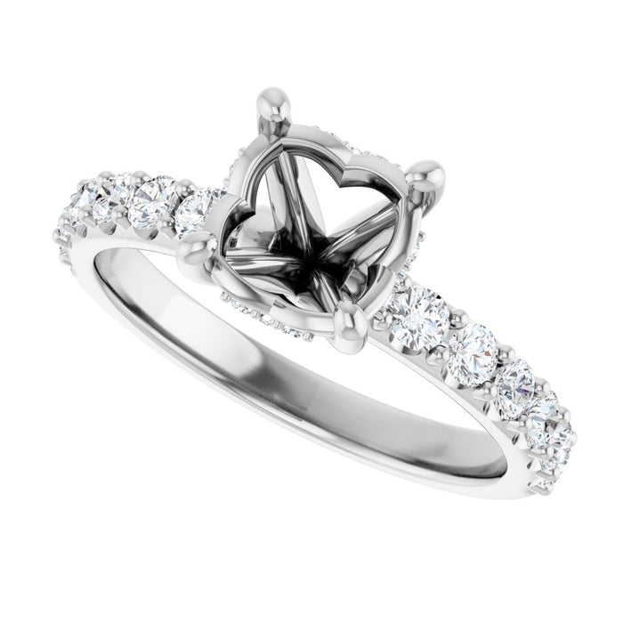 14K Accented Hidden Halo-Style White Round Lab-Grown Diamond Semi-Set Engagement Ring