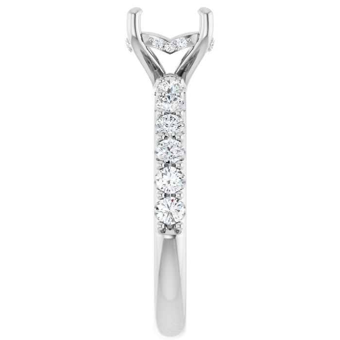 14K Accented Hidden Halo-Style White Round Lab-Grown Diamond Semi-Set Engagement Ring