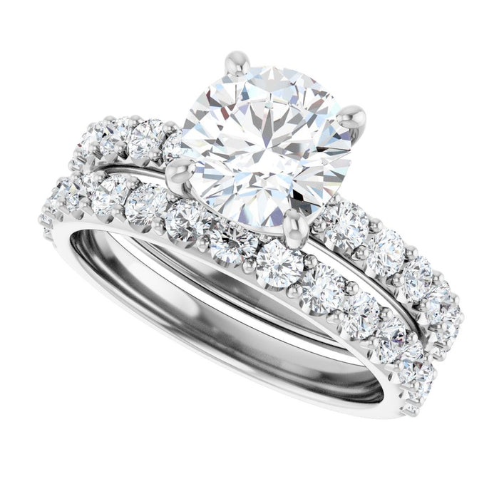 14K Accented Hidden Halo-Style White Round Lab-Grown Diamond Semi-Set Engagement Ring