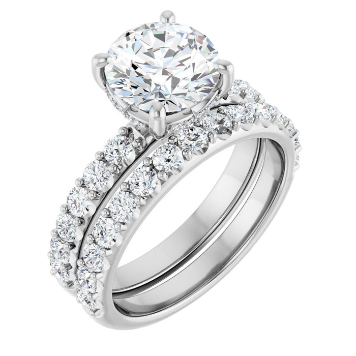 14K Accented Hidden Halo-Style White Round Lab-Grown Diamond Semi-Set Engagement Ring