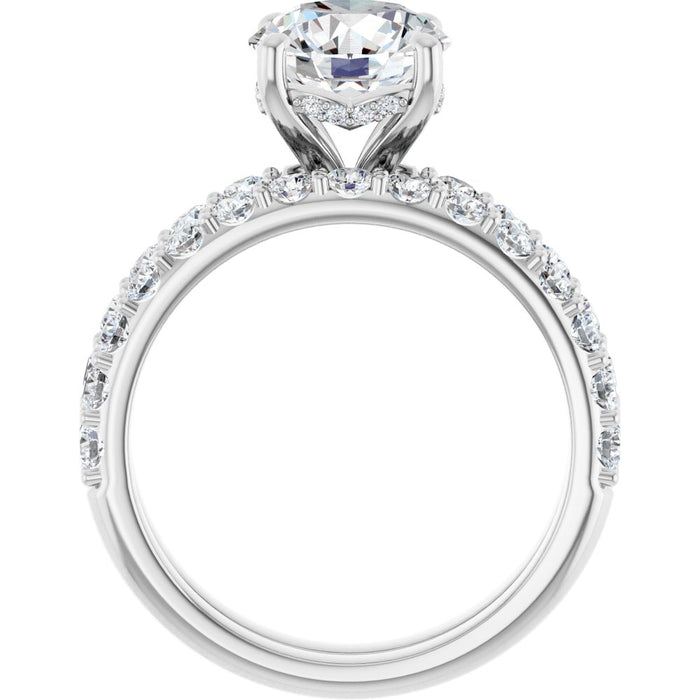 14K Accented Hidden Halo-Style White Round Lab-Grown Diamond Semi-Set Engagement Ring