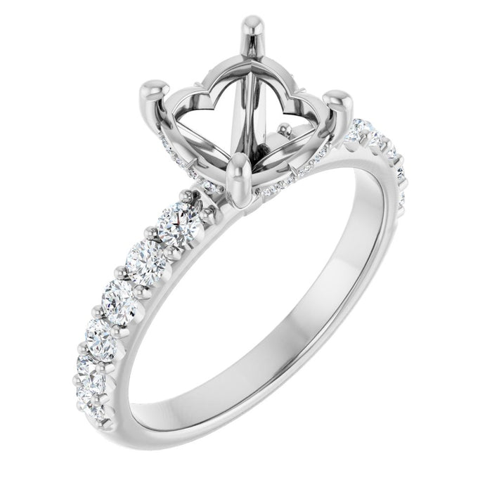 14K Accented Hidden Halo-Style White Round Lab-Grown Diamond Semi-Set Engagement Ring