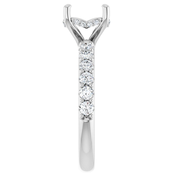 14K Accented Hidden Halo-Style White Round Lab-Grown Diamond Semi-Set Engagement Ring
