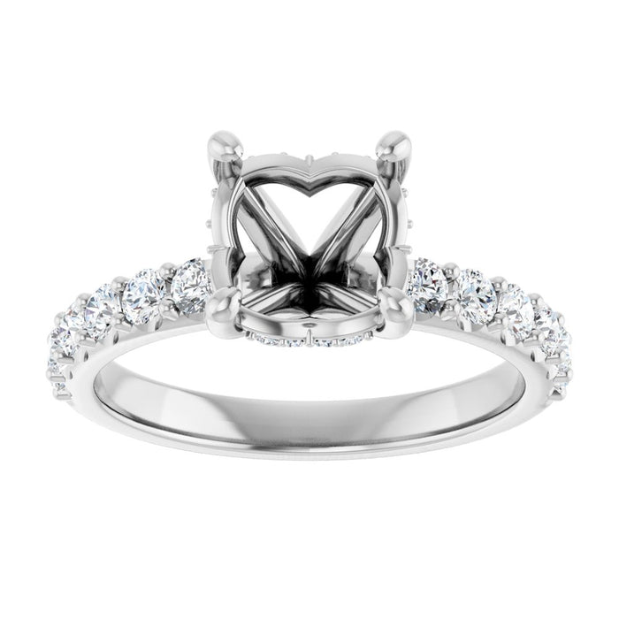 14K Accented Hidden Halo-Style White Round Lab-Grown Diamond Semi-Set Engagement Ring
