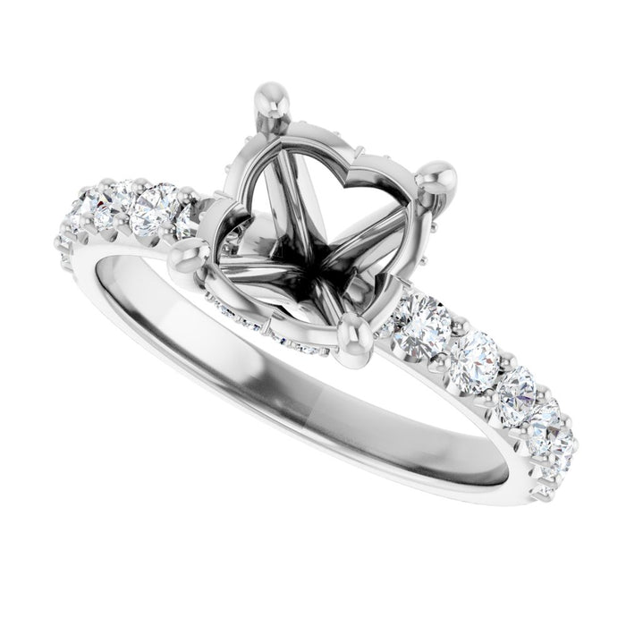 14K Accented Hidden Halo-Style White Round Lab-Grown Diamond Semi-Set Engagement Ring