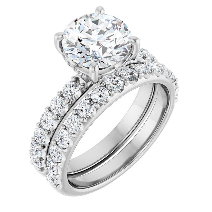 14K Accented Hidden Halo-Style White Round Lab-Grown Diamond Semi-Set Engagement Ring