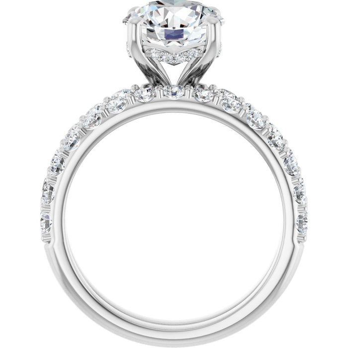 14K Accented Hidden Halo-Style White Round Lab-Grown Diamond Semi-Set Engagement Ring