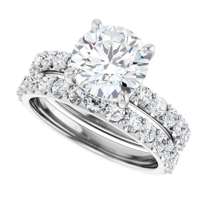 14K Accented Hidden Halo-Style White Round Lab-Grown Diamond Semi-Set Engagement Ring