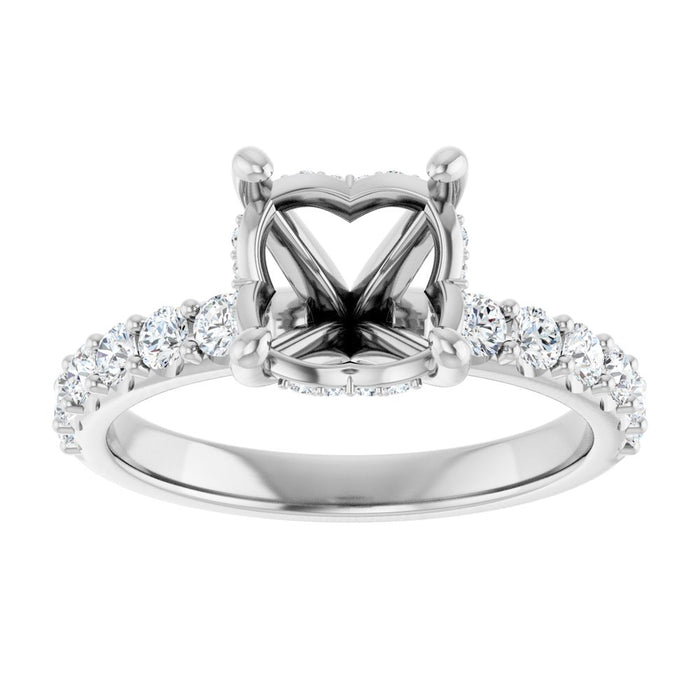 14K Accented Hidden Halo-Style White Round Lab-Grown Diamond Semi-Set Engagement Ring