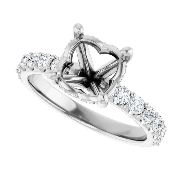 14K Accented Hidden Halo-Style White Round Lab-Grown Diamond Semi-Set Engagement Ring