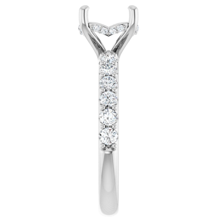 14K Accented Hidden Halo-Style White Round Lab-Grown Diamond Semi-Set Engagement Ring