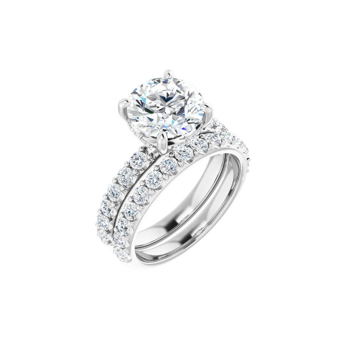 14K Accented Hidden Halo-Style White Round Lab-Grown Diamond Semi-Set Engagement Ring