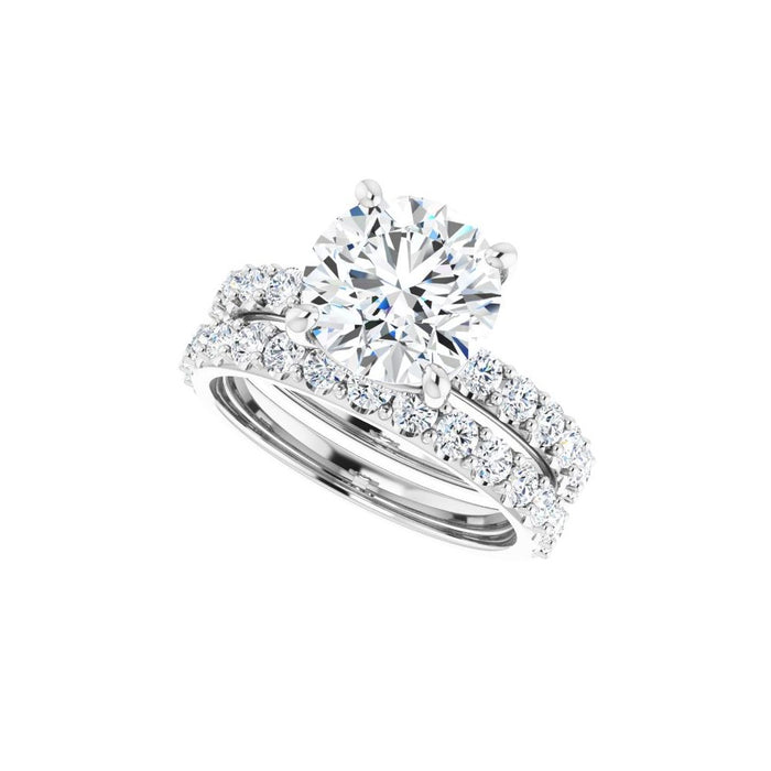 14K Accented Hidden Halo-Style White Round Lab-Grown Diamond Semi-Set Engagement Ring