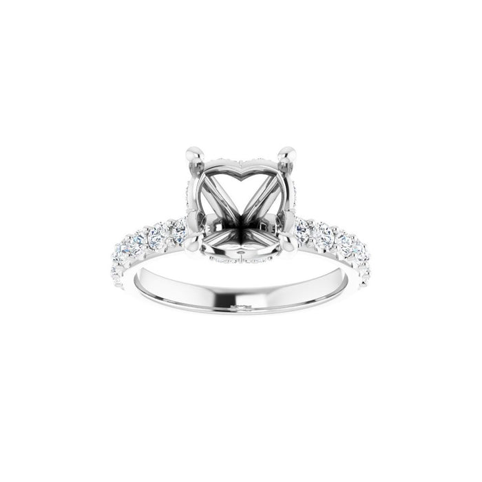 14K Accented Hidden Halo-Style White Round Lab-Grown Diamond Semi-Set Engagement Ring