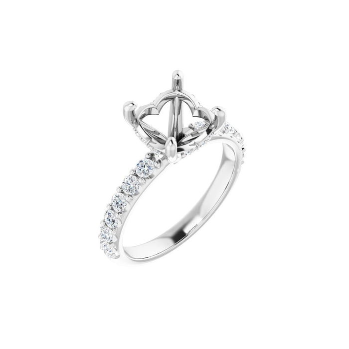 14K Accented Hidden Halo-Style White Round Lab-Grown Diamond Semi-Set Engagement Ring