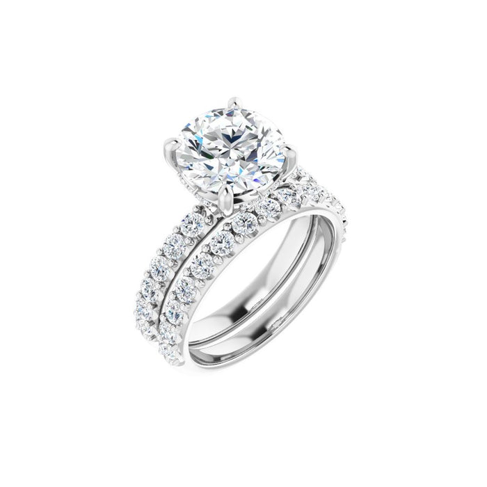 14K Accented Hidden Halo-Style White Round Lab-Grown Diamond Semi-Set Engagement Ring