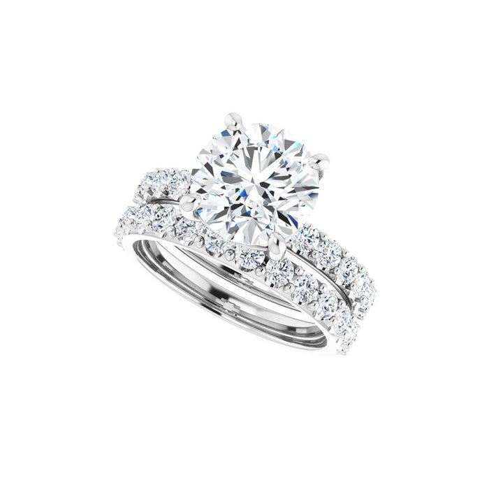 14K Accented Hidden Halo-Style White Round Lab-Grown Diamond Semi-Set Engagement Ring