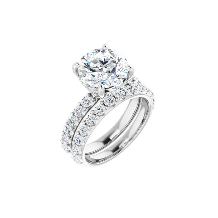 14K Accented Hidden Halo-Style White Round Lab-Grown Diamond Semi-Set Engagement Ring