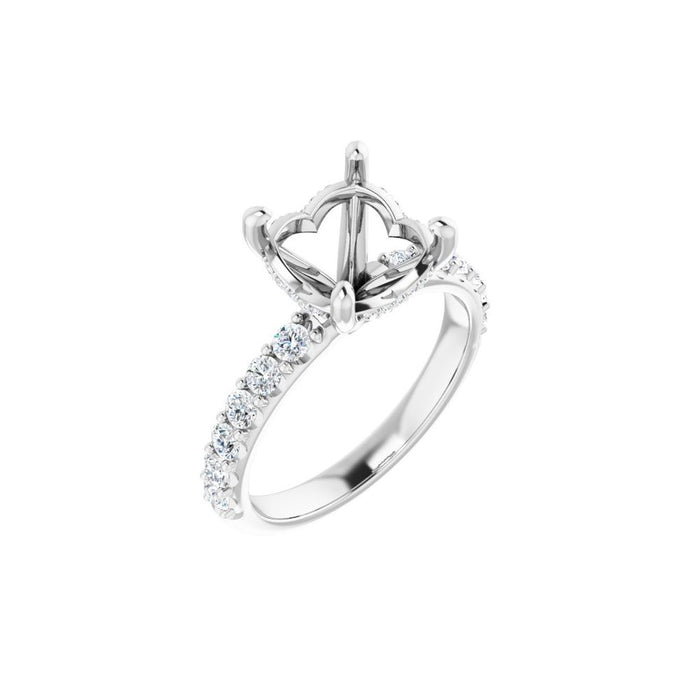 14K Accented Hidden Halo-Style White Round Lab-Grown Diamond Semi-Set Engagement Ring