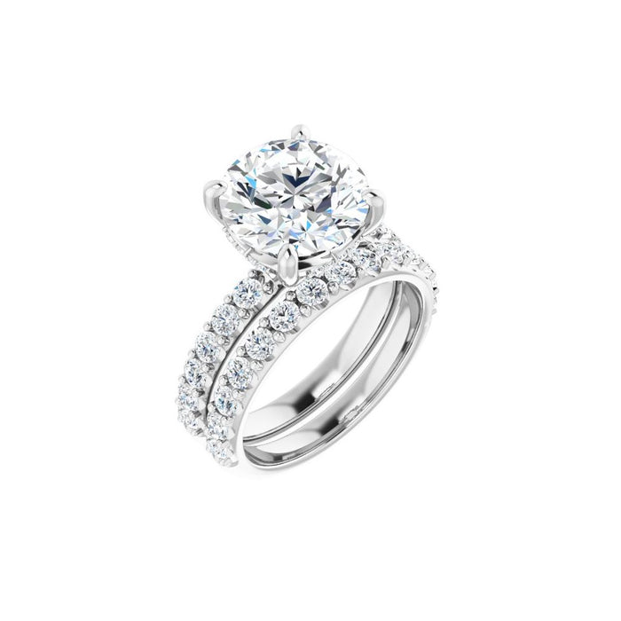 14K Accented Hidden Halo-Style White Round Lab-Grown Diamond Semi-Set Engagement Ring