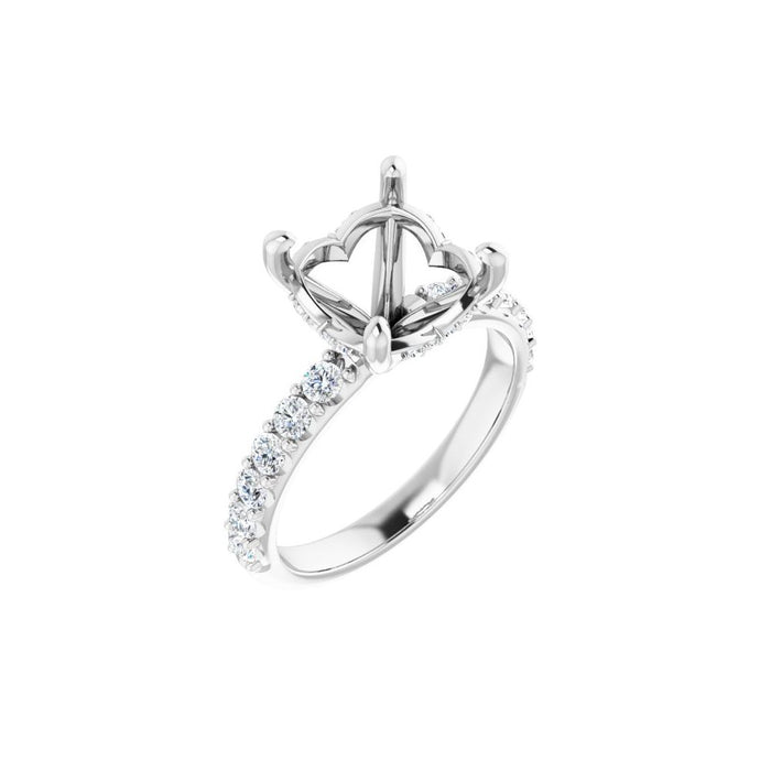 14K Accented Hidden Halo-Style White Round Lab-Grown Diamond Semi-Set Engagement Ring