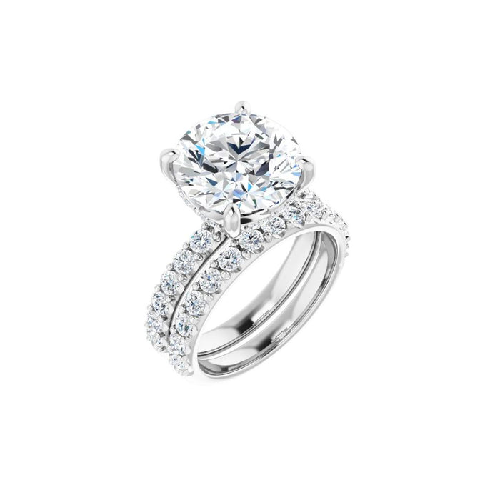 14K Accented Hidden Halo-Style White Round Lab-Grown Diamond Semi-Set Engagement Ring
