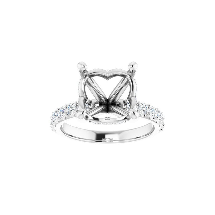 14K Accented Hidden Halo-Style White Round Lab-Grown Diamond Semi-Set Engagement Ring