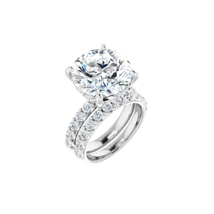 14K Accented Hidden Halo-Style White Round Lab-Grown Diamond Semi-Set Engagement Ring