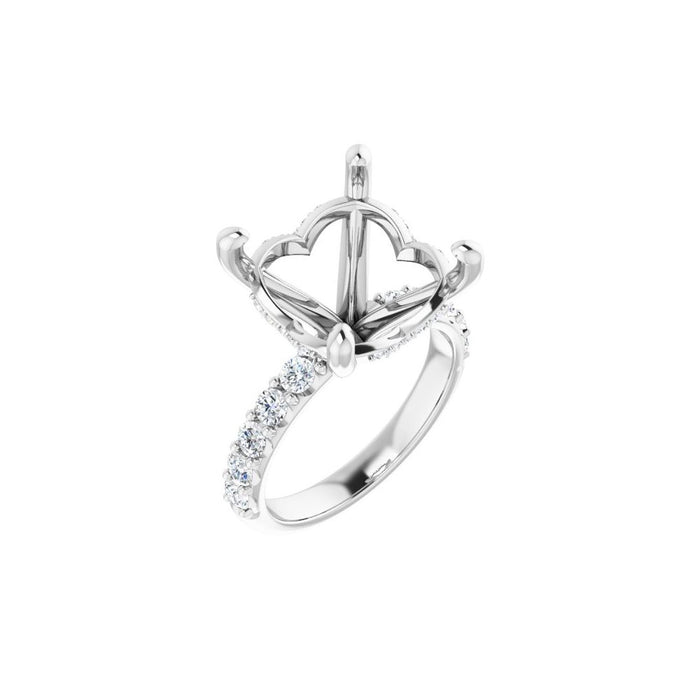 14K Accented Hidden Halo-Style White Round Lab-Grown Diamond Semi-Set Engagement Ring