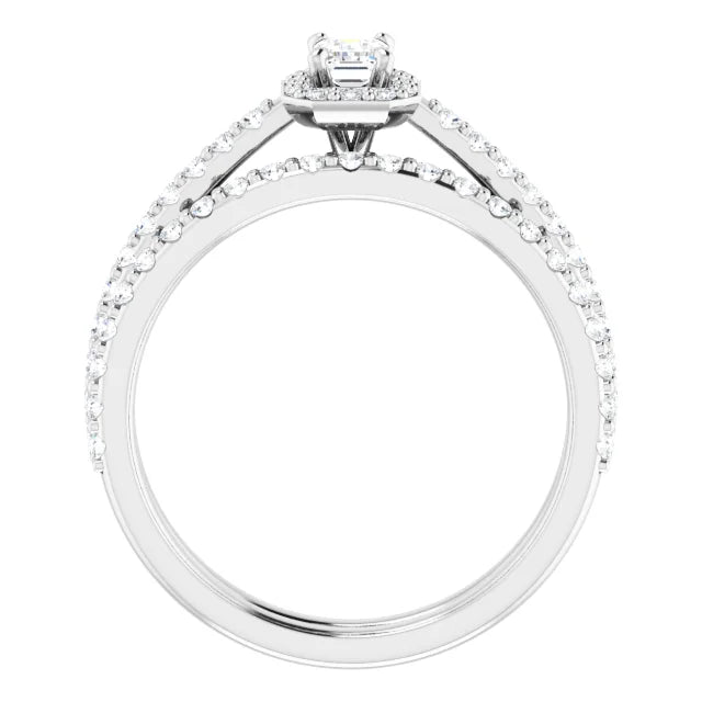 Platinum Emerald Halo Lab-Grown Diamond Engagement Ring Semi-Set
