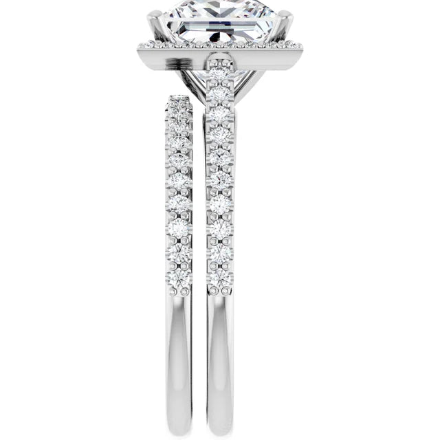 14K White Square Halo Lab-Grown Diamond Engagement Ring Semi-Set