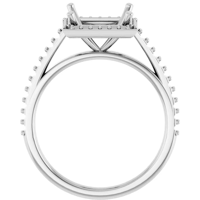 14K White Square Halo Lab-Grown Diamond Engagement Ring Semi-Set