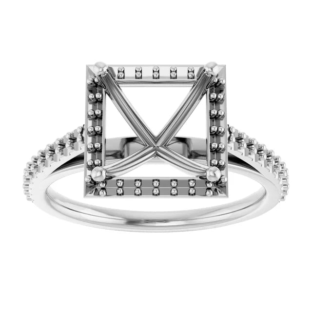 14K White Square Halo Lab-Grown Diamond Engagement Ring Semi-Set