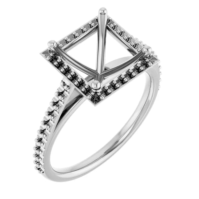 14K White Square Halo Lab-Grown Diamond Engagement Ring Semi-Set