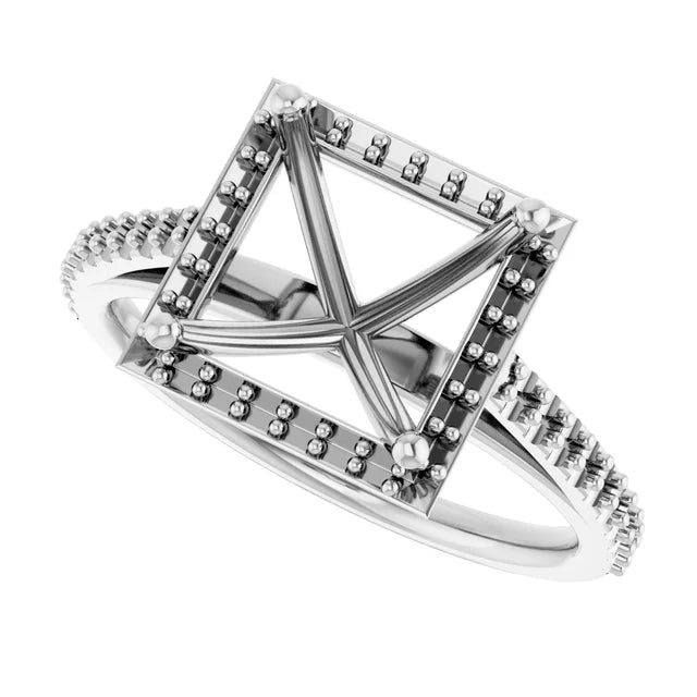 14K White Square Halo Lab-Grown Diamond Engagement Ring Semi-Set