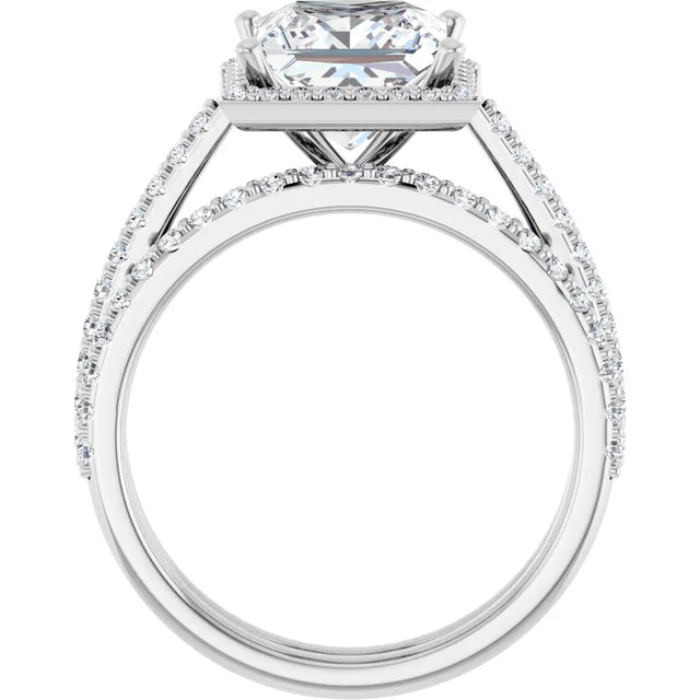 14K White Square Halo Lab-Grown Diamond Engagement Ring Semi-Set