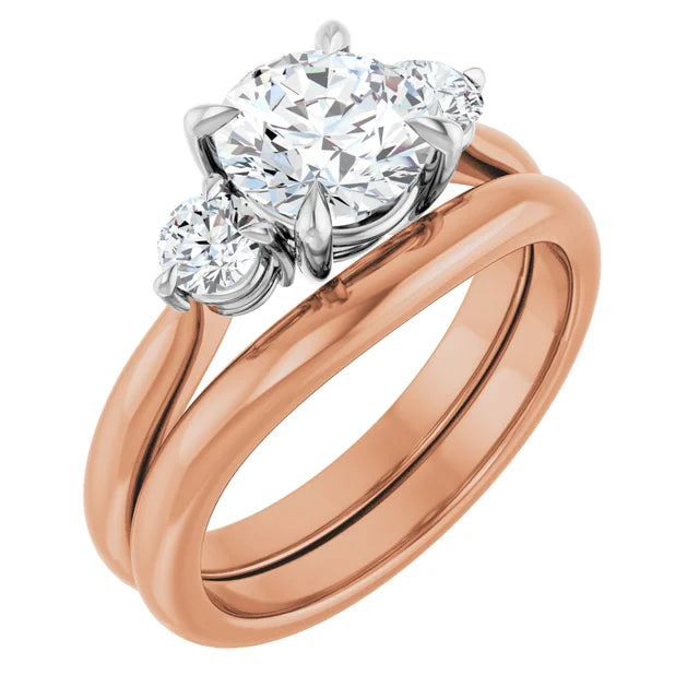 14K Rose/White Three-Stone Round Engagement Ring Mounting