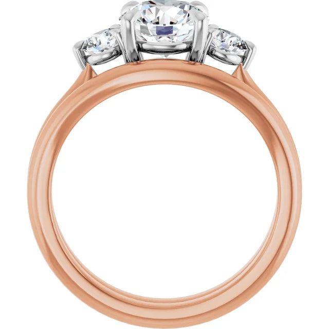 14K Rose/White Three-Stone Round Engagement Ring Mounting