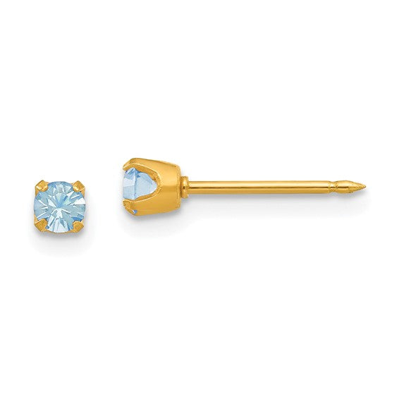 14K 3 mm Crystal Birthstone Post Earrings