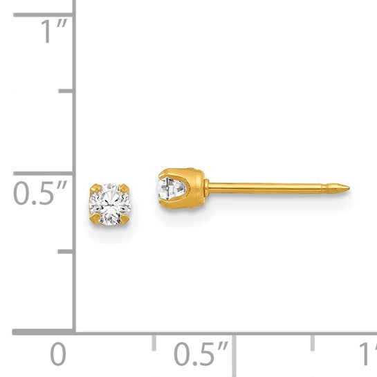 14K 3 mm Crystal Birthstone Post Earrings