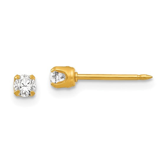 14K 3 mm Crystal Birthstone Post Earrings